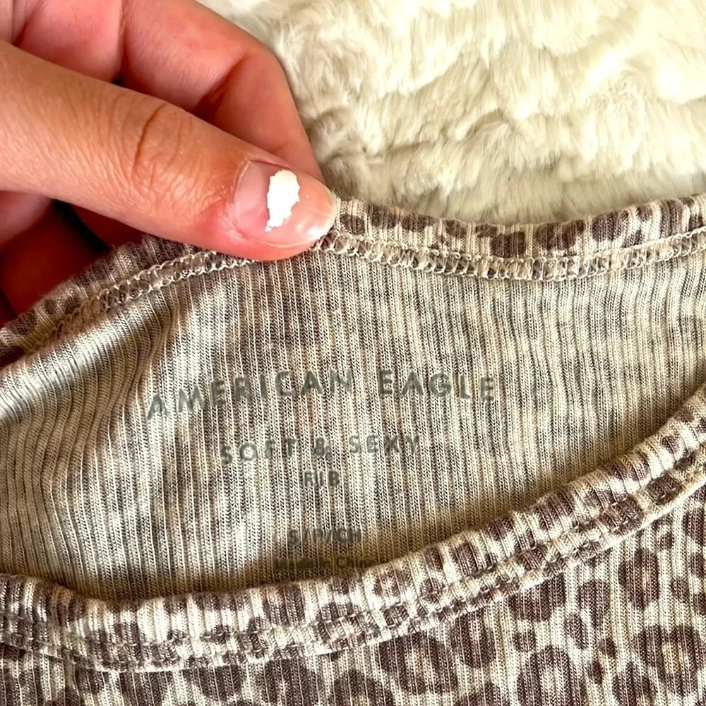 American Eagle Outfitters Soft & Sexy Rib Cheetah Print Ruffled trim Top - Picture 4 of 8